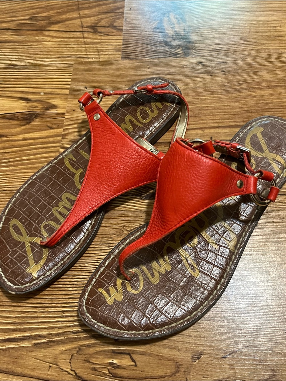Red Leather Sam Edelman T-Strap Women's Sandals 8.5